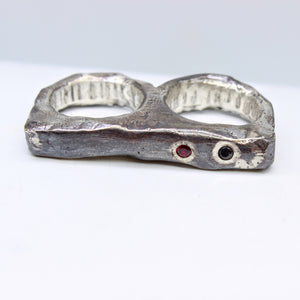 Garnet & Black Spinel Double Finger Ring
