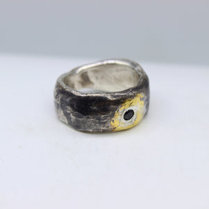 Black Spinel, Gold, & Silver Ring
