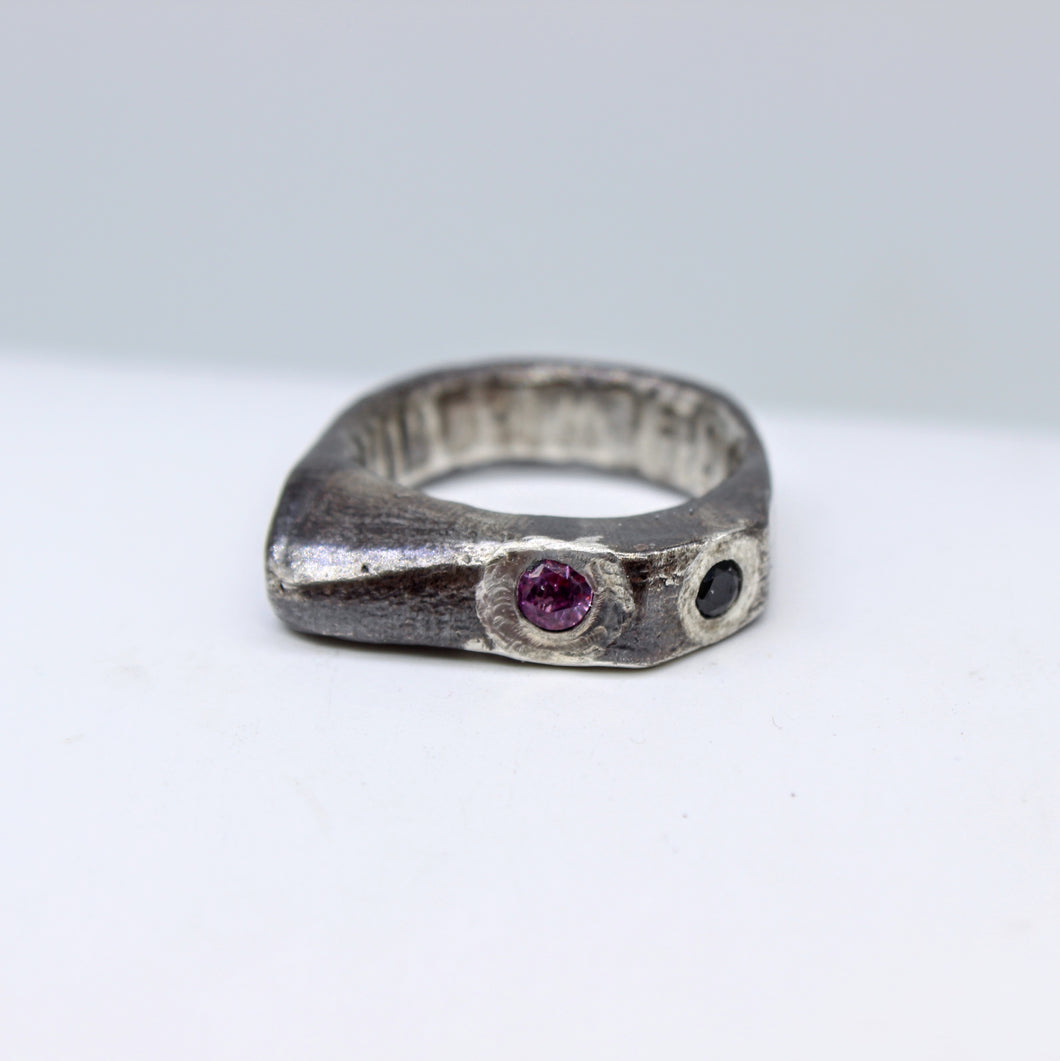 Pink Tourmaline & Black Spinel Ring