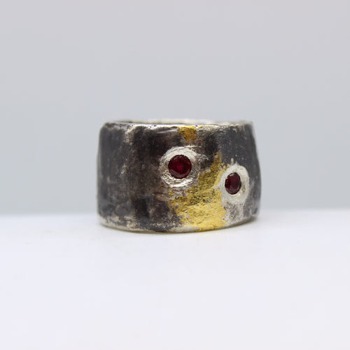 Garnet, Gold, & Silver Ring
