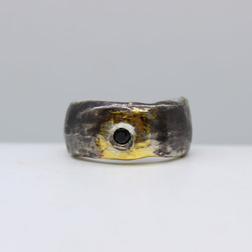 Black Spinel, Gold, & Silver Ring