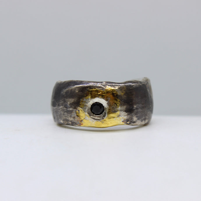 Black Spinel, Gold, & Silver Ring